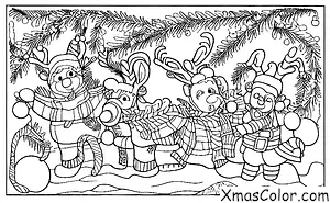 Christmas / North Pole: Rudolph and the other reindeer playing in the snow at the North Pole