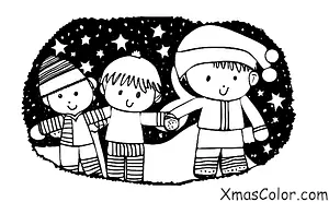 Christmas / Peace: A boy and a girl holding hands and looking up at the starry sky