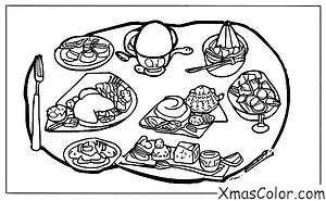 Christmas / Peace: A table with a Christmas feast laid out on it
