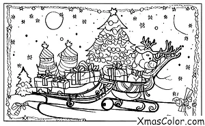 Christmas / Reindeer: A reindeer pulling a sleigh full of presents