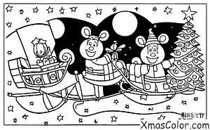 Christmas / Rudolph: Rudolph and Santa flying in the night sky