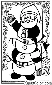 Christmas / Santa Claus: Santa building a snowman