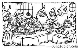 Christmas / Sending Christmas Cards: Santa and his elves making Christmas cards