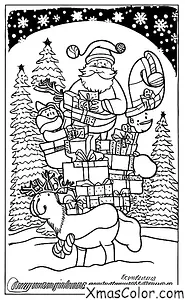 Christmas / Sending Christmas Cards: Santa and his reindeer delivering Christmas cards