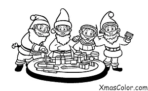 Christmas / Skiing: Santa and his elves working in the workshop