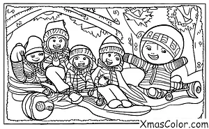 Christmas / Sledding: A child sledding by themselves