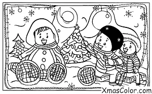 Christmas / Sledding: A child sledding with a pet