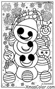 Christmas / Snow Man: A snow man surrounded by happy children