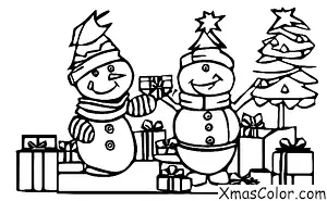 Christmas / Snow Man: A snow man with a Christmas tree