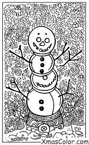 Christmas / Snow Man: A snowman in the middle of a field of flowers