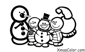 Christmas / Snow Man: A snowman with a carrot nose surrounded by happy children