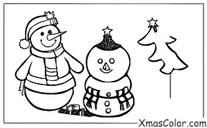 Christmas / Snow Man: The snowman is looking at the Christmas lights