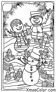 Christmas / Snow Man: The snowman is playing with the children