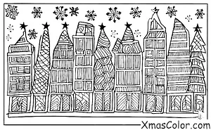Christmas / Snowflakes: A snowflake falling on a cityscape