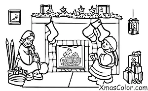 Christmas / St. Nicholas Day: St. Nicholas putting a gift in a child's stocking