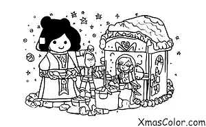 Christmas / Star Wars Christmas: A scene of Luke Skywalker and Princess Leia decorating a gingerbread house