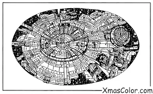 Christmas / Star Wars Christmas: A scene of the Millennium Falcon flying through a star-filled sky