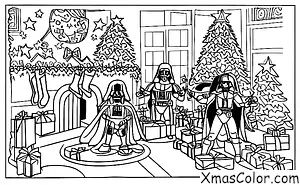 Christmas / Star Wars Christmas: Darth Vader is putting a star on top of the Christmas tree
