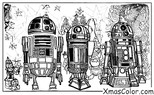 Christmas / Star Wars Christmas: R2-D2 and C-3PO decorating the Christmas tree