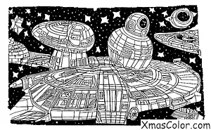 Christmas / Star Wars Christmas: The Millennium Falcon flying through a starry night sky