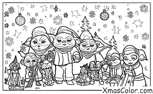Christmas / Star Wars Christmas: Yoda and the Ewoks celebrating Christmas