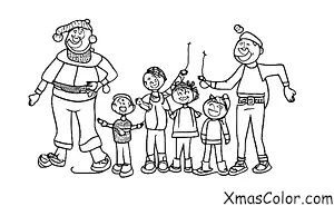 Christmas / Stringing Christmas lights: A family is stringing up Christmas lights together