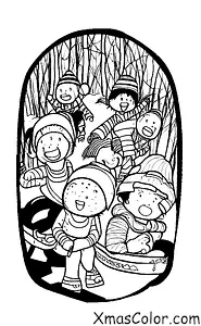 Christmas / The Nutcracker: A group of children sledding down a hill