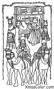 Christmas / The Three Kings: The three Kings on their camels arriving in Bethlehem