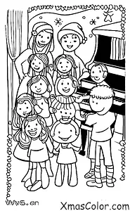 Christmas / Traditions on Christmas: A family singing carols around the piano