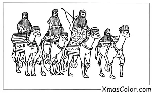 Christmas / We Three Kings: The three kings and their camels crossing a river