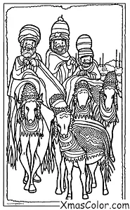 Christmas / We Three Kings: The Three Kings on their camels, traveling through the desert