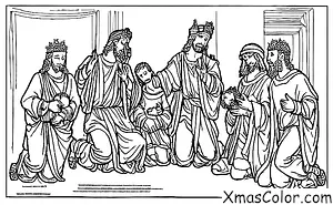 Christmas / We Three Kings: The Three Kings presenting their gifts to Jesus