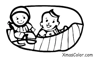 Christmas / White Christmas: A child sledding down a hill