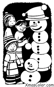 Christmas / White Christmas: A family making a snowman