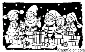 Christmas / Winter Wonderland: Santa and his elves wrapping presents