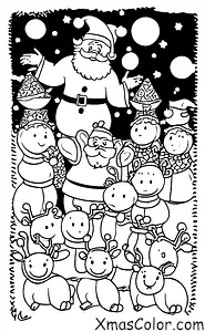 Christmas / Winter Wonderland: Santa Claus feeding his reindeers