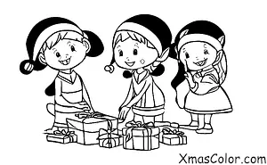 Christmas / Wrapping Christmas Gifts: elves wrapping a Christmas present